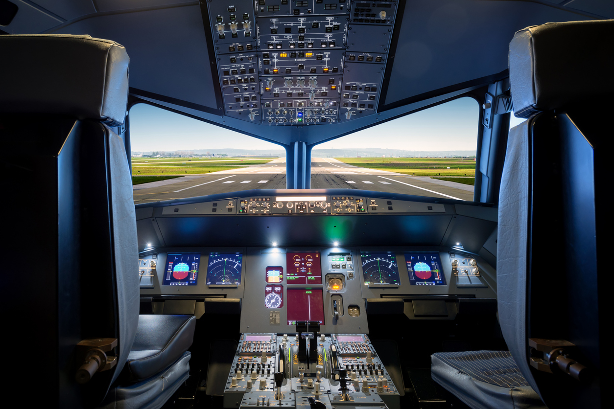 Cockpit view of an aircraft on the runway